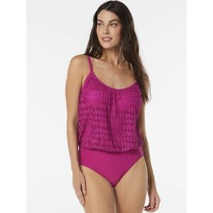 Coco Contours Magenta Lace Blouson One Piece Swimsuit Size 14